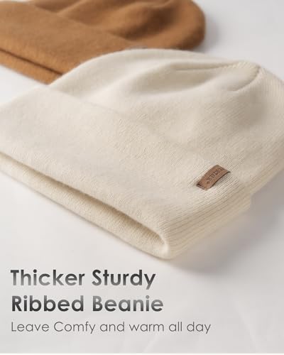 FURTALK Beanie for Men Women Cuffed Thick Knitted Winter Hat Skull Cap - color: Beige