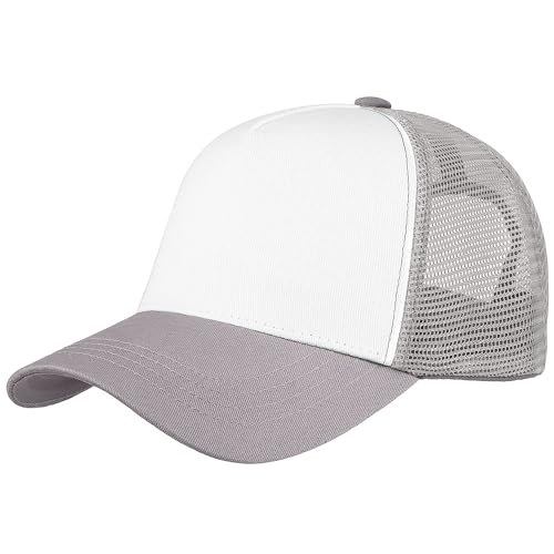 Falari 5-Panel Mesh Baseball Cap, Trucker Hat, Structured Plain Design, Cotton, Adjustable Size - color: 1pk Light Gray