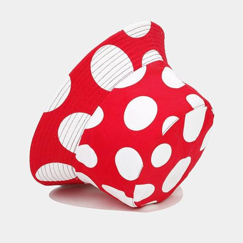 Bucket Hat for Women Men, Cotton Reversible Double Side Wear Sun Hats Beach Fisherman Hat - color: Mushroom Dots