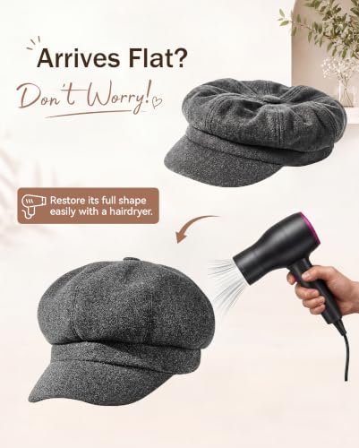 American Trends Newsboy Hats for Women Baker Boy Cap Fall Winter Beret - color: A-grey