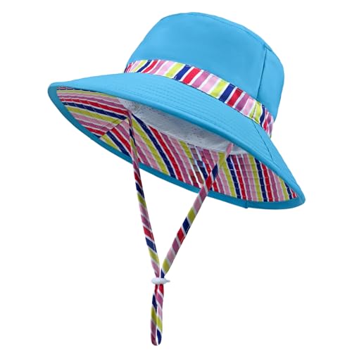 jerague Baby Toddler Kids Sun Hat for Boys Girls Print Adjustable Summer Bucket Cap UPF 50+ Protective - color: Blue, size: 3-7 Years