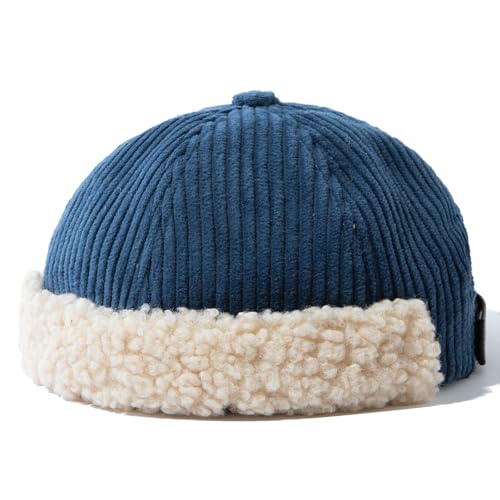 Corduroy Brimless Hats for Men Vintage Retro Beanie Hat Winter Docker Hat Sailor Cap Fisherman Leon Hat Landlord Hat - color: Mg-xgmgupdxr43-blue