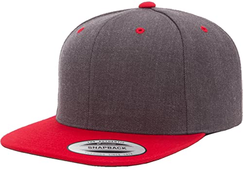 Mrlahat 6089 Yupoong Yp by Flexfit 6-Panel Structured Flat Visor Classic Snapback Cap with Black Bandana - color: Dark Heather / Red