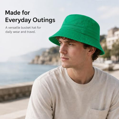 Cotton Bucket Hat Packable Beach Sun Hat for Women Men - color: Green
