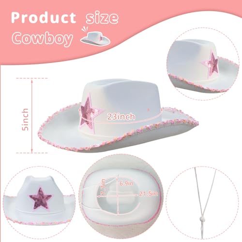 MEMOVAN Cowgirl Hat for Women Girls Western Cowboy Cowgirls Hats Felt Cowboy Hat Retro Wide Brim Western Hat - color: White