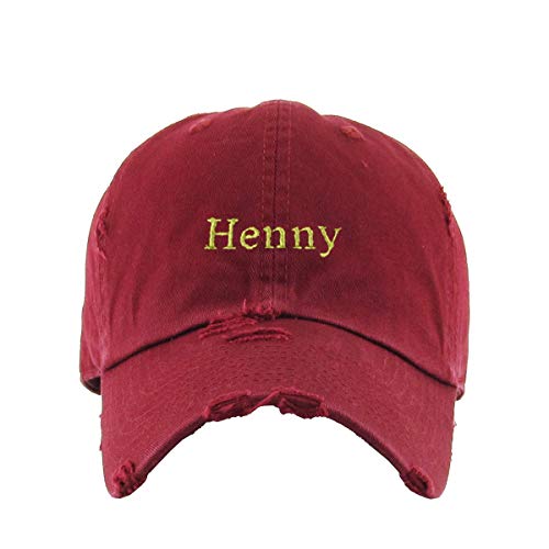 Henny Vintage Baseball Cap Embroidered Cotton Adjustable Distressed Dad Hat - color: Maroon
