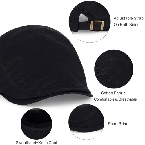 3Pcs Cotton Newsboy Hat for Men Cool Adjustable Flat Cap - color: # -Black+white+khaki