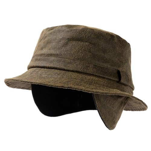 TOP-EX L/XL/XXL Waterproof Golf Bucket Rain Hat for Men- Faux Leather Winter Fleece Hat with Ear Flaps for Cold Weather - color: Green, size: XX-Large