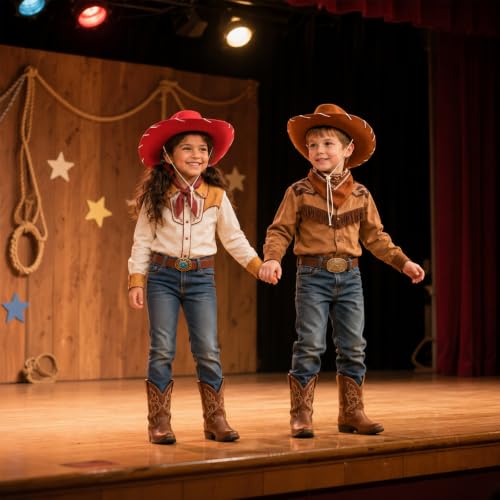 Cowboy Hat Kids 3-8t,Felt Cowgirl Hat for Western Costume - color: Red