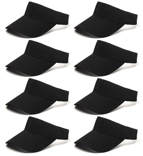 8 Packs Unisex Sports Visor Adjustable Cap - Baseball Tennis Golf Sun Hat for Men Women Multicolor - color: Black
