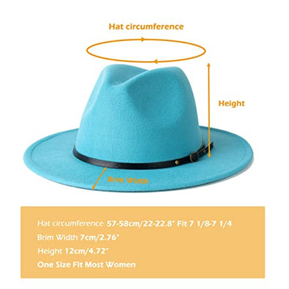 Women Two Tone Wide Brim Fedora Felt Panama Hat - color: Lake Blue/Leopard