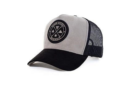 Urban Effort Trucker Hat for Men & Women, Mesh Back Baseball Cap, 5 Panel - color: Grey + Black Patch, style: Mesh Back