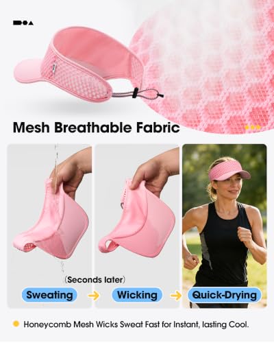 SUNMECI Mesh Breathable Sports Visor - Men Women Adjustable Lightweight Quick Dry Sun Hat for Tennis, Golf, Running - color: Pink