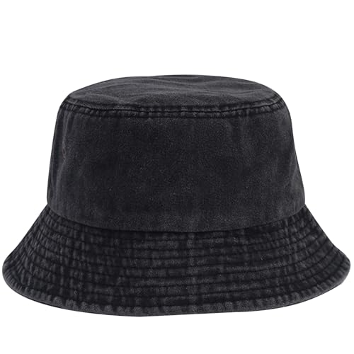 Everyday Bucket Hat – Unisex Lightweight Trendy Cotton Hot Summer Fun Outdoor Vacation Boonie for Men and Women Denim - color: Black