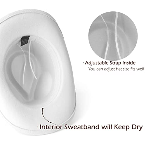 Men & Women Classic Wide Brim Western Cowboy Cowgirl Hat - color: B/White