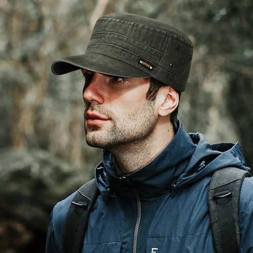 Glamorstar Unisex Cadet Army Caps Military Cap Vintage Flat Top Hats for Men Women - color: Army Green