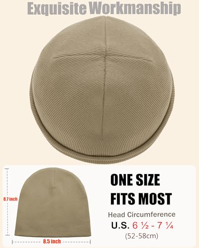 100% Cotton Beanie Hat Cuffless Beanies Warm Knit Winter Skull Cap - color: 1pcs-khaki