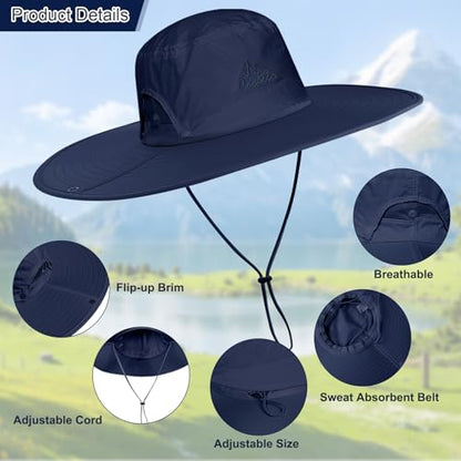 Cooltto L/XL/XXL Wide Brim Sun Hat UPF 50+ UV Protection Boonie Hat - color: Navy Blue, size: Medium-Large