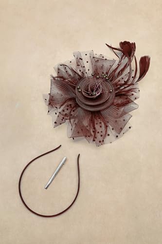 BABEYOND Fascinators Hats for Women Tea Party Flower Tulle Bead Derby Hat - color: Coffee