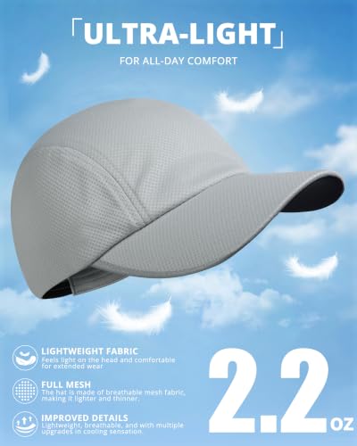 GADIEMKENSD Men’s Running Hat Performance Mesh Cap, Excellent Breathable - color: Light Gray