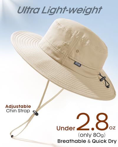 FURTALK Sun Hats for Men Women Packable Wide Brim Summer UV Protective Bucket Hat UPF 50+ Hat for Fishing Hiking - color: Khaki