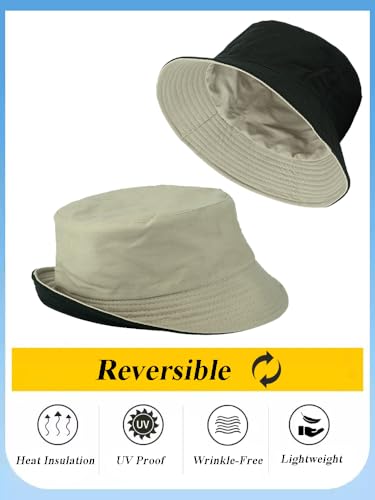 Gelante Reversible Bucket Hat for Men and Women - Cotton, Outdoor Sun Protection Bucket Hats. - color: Putty/Black