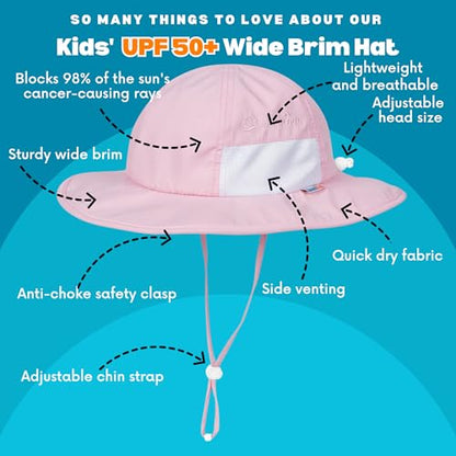 SwimZip UPF 50 Kids' Wide Brim Sun Hat, Sun Protection Hat - Baby & Toddler - color: Pink, size: 8-14 Years