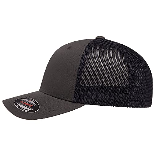 Flexfit 6511 핏 미드 프로파일 스트레치 메시 패널 트러커 캡 - color: 차콜/네이비, size: 라지-XL