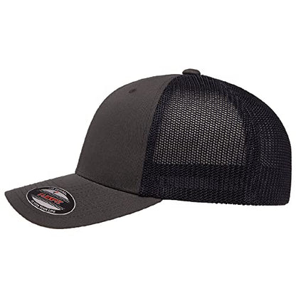 Flexfit 6511 핏 미드 프로파일 스트레치 메시 패널 트러커 캡 - color: 차콜/네이비, size: 라지-XL