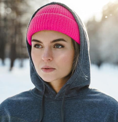 Fisherman Short Beanie Leon Roll up Trawler Classic Skullcap Hipster Beanie Warm Winter Hats Acrylic Ribbed Knit Cuff Daily - color: Hot Pink