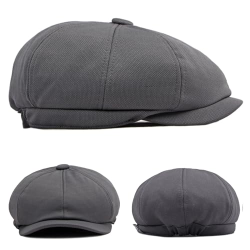 Men's 8 Panel Newsboy Cap Vintage Peaked Cap Adjustable Flat Cap Irish Cabbie Ivy Driving Hunting Hat - color: Gray