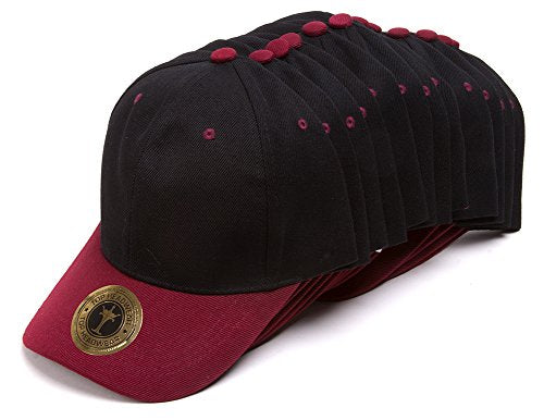 TOP HEADWEAR 12-Pack Adjustable Baseball Hat - color: Black/Burgundy