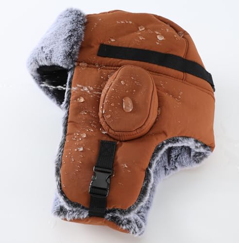 Connectyle Men's Trapper Hat with Faux Fur Linning Eskimo Windproof Winter Warm Hats Ushanka Hunting Hat - color: Caramel