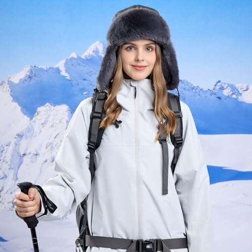 Women Winter Trapper Hat Ushanka Warm Sherpa Beanie Knit Ear Flap - color: Grey