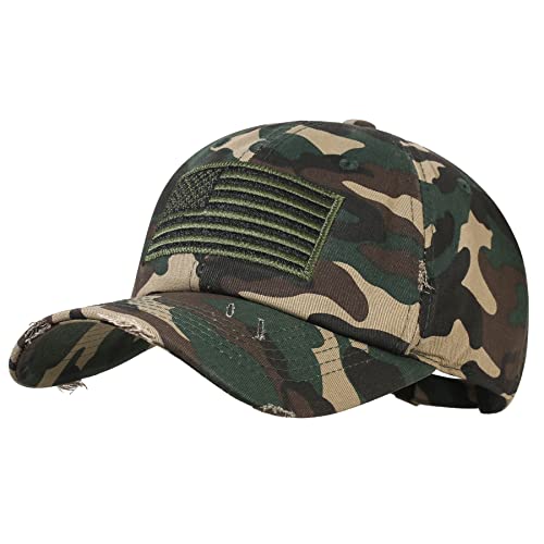 IIN American Flag Baseball Cap for Men Women Low Profile USA Army Tactical Operator Military Plain Dad Hat - color: Washed-camo