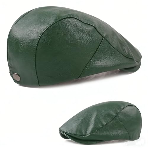 ASTOC Men Women Adjustable Leather Ivy Newsboy Caps Cabbie Beret Hat - color: Green