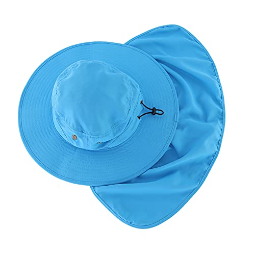 Home Prefer UPF50 Mens Sun Hat with Neck Flap Quick Dry UV Protection Cap Womens Wide Brim Fishing Hat Neck Flap Beach Garden - color: Sky Blue