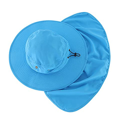 Home Prefer UPF50 Mens Sun Hat with Neck Flap Quick Dry UV Protection Cap Womens Wide Brim Fishing Hat Neck Flap Beach Garden - color: Sky Blue