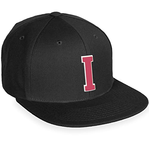 Daxton Classic Snapback White Rose A to Z Letters Flat Bill Visor Cap - color: Black, style: Letter I