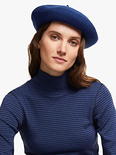Women French Wool Beret Hats - Solid Color Classic Beanie Winter Cap - color: Navy Blue