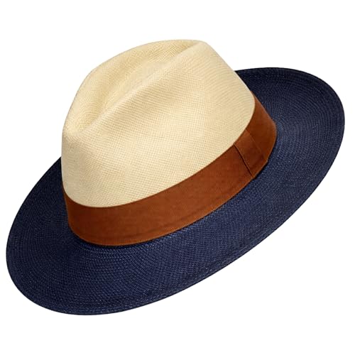 Gamboa Panama Hat for Men and Women - Straw Fedora - color: Beige Blue Brown, size: Medium