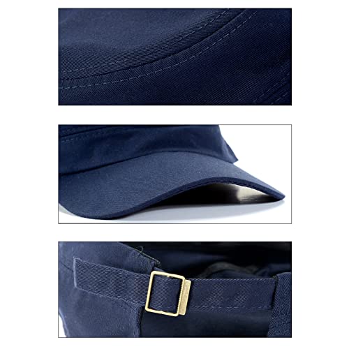 Adjustable Unisex Flat Top Twill Classical Baseball Cap Military Hat 22-23.6 in Cadet Cap - color: Dark Blue