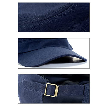 Adjustable Unisex Flat Top Twill Classical Baseball Cap Military Hat 22-23.6 in Cadet Cap - color: Dark Blue