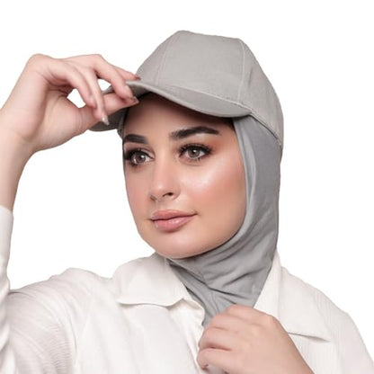 One-Piece Hijab Baseball Cap for Women Quick Dry Sun Hat Outdoor Headscarf - color: Grey