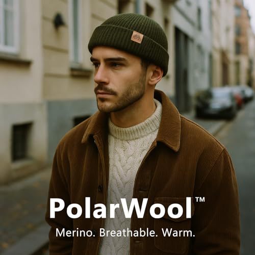 TOP-EX 100% Australian Merino Wool Fisherman Beanie, Short Cuffed Knit - color: Urban Olive, size: Medium-Large