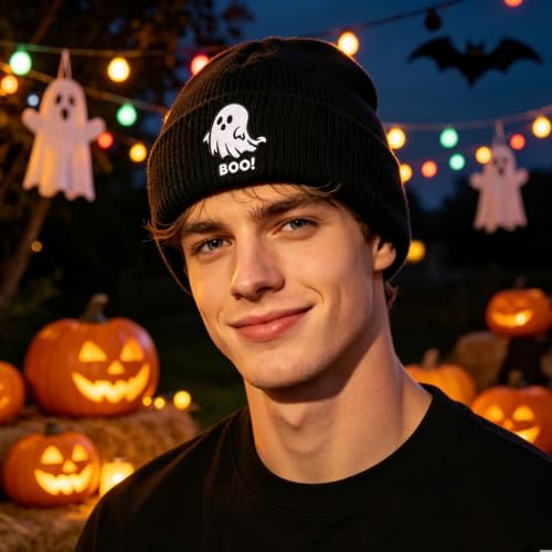 American Flag Beanie, USA Embroidered Winter Hat for Women Men - color: Halloween-2