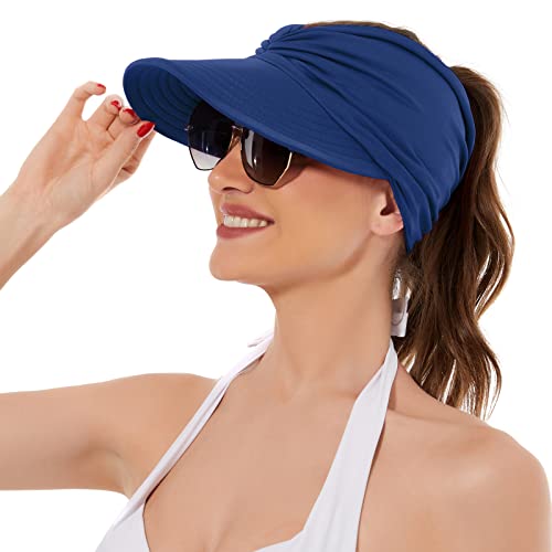 American Trends Wide Brim Visor for Women Lightweight Packable Ponytail Hat - color: Navy