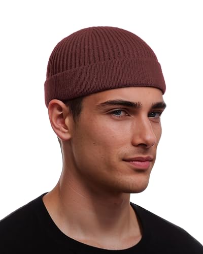 vidsel Thin Wool Fisherman Beanie for Men Short Knit Cuff Trawler Watch Hat - color: 1pcs-dark Coffee