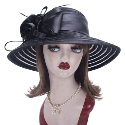 Lawliet Womens Satin Ribbon Church Wedding Sun Wedding Occasion Hat A214 - color: Black
