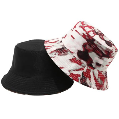 Men Women Unisex Graffiti Bucket hat, Packable Outdoor Summer Fishing Sun hat, Double-Sided Beach Cap - color: Pink